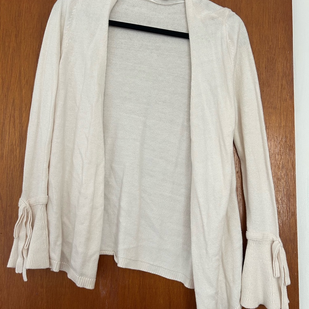 LOFT Cream Women's Cardigan with Tie Sleeves